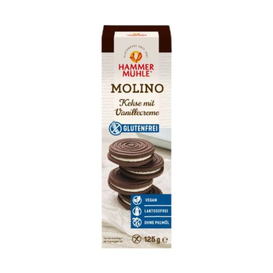 Molino cocoa cookies with vanilla cream Hammermühle gluten-free
